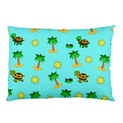 Turtle And Palm On Blue Pattern Pillow Case (two Sides) by Daria3107