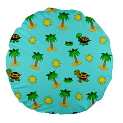 Turtle And Palm On Blue Pattern Large 18  Premium Round Cushions