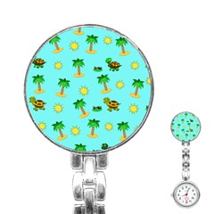 Turtle And Palm On Blue Pattern Stainless Steel Nurses Watch