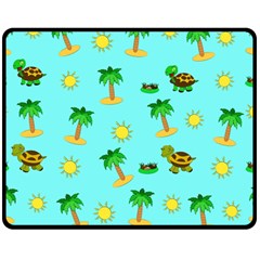 Turtle And Palm On Blue Pattern Double Sided Fleece Blanket (medium) 