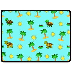 Turtle And Palm On Blue Pattern Double Sided Fleece Blanket (large)  by Daria3107