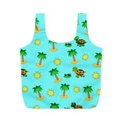 Turtle And Palm On Blue Pattern Full Print Recycle Bag (m)