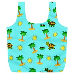 Turtle And Palm On Blue Pattern Full Print Recycle Bag (xl) by Daria3107