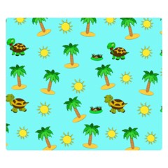 Turtle And Palm On Blue Pattern Double Sided Flano Blanket (small) 