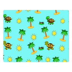 Turtle And Palm On Blue Pattern Double Sided Flano Blanket (large) 