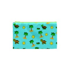 Turtle And Palm On Blue Pattern Cosmetic Bag (xs) by Daria3107