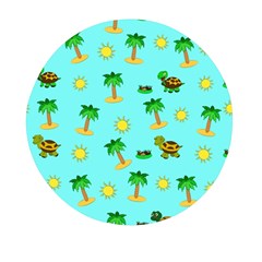 Turtle And Palm On Blue Pattern Mini Round Pill Box by Daria3107