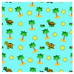 Turtle And Palm On Blue Pattern Wooden Puzzle Square