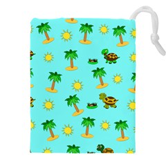 Turtle And Palm On Blue Pattern Drawstring Pouch (5xl) by Daria3107