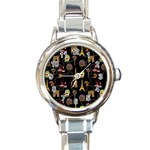 Paris Street Pattern On Black Round Italian Charm Watch Front