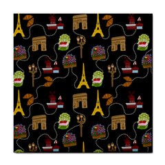 Paris Street Pattern On Black Tile Coaster by Daria3107