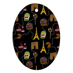 Paris Street Pattern On Black Ornament (oval) by Daria3107