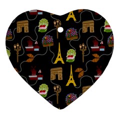 Paris Street Pattern On Black Ornament (heart)