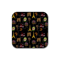 Paris Street Pattern On Black Rubber Coaster (square) 