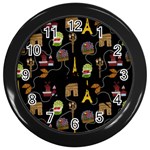 Paris Street Pattern On Black Wall Clock (Black) Front