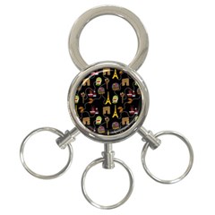 Paris Street Pattern On Black 3-ring Key Chain