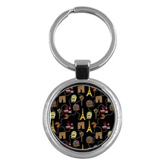 Paris Street Pattern On Black Key Chain (round) by Daria3107