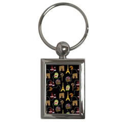 Paris Street Pattern On Black Key Chain (rectangle) by Daria3107