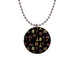 Paris Street Pattern On Black 1  Button Necklace Front