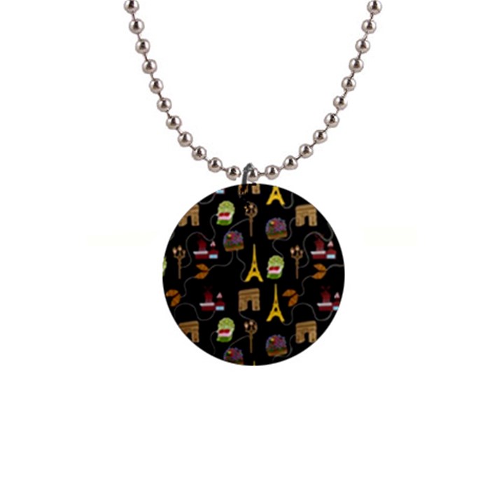 Paris Street Pattern On Black 1  Button Necklace