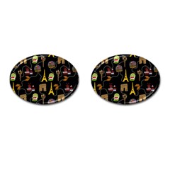 Paris Street Pattern On Black Cufflinks (oval) by Daria3107