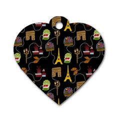 Paris Street Pattern On Black Dog Tag Heart (two Sides) by Daria3107