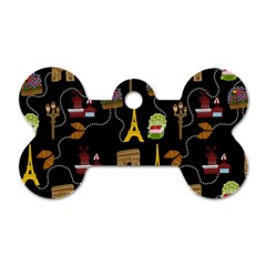 Paris Street Pattern On Black Dog Tag Bone (one Side) by Daria3107