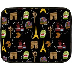 Paris Street Pattern On Black Fleece Blanket (mini)