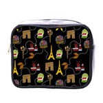 Paris Street Pattern On Black Mini Toiletries Bag (One Side) Front