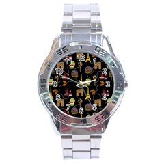 Paris Street Pattern On Black Stainless Steel Analogue Watch by Daria3107