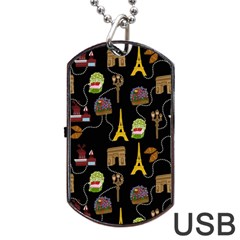 Paris Street Pattern On Black Dog Tag Usb Flash (two Sides) by Daria3107