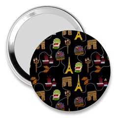 Paris Street Pattern On Black 3  Handbag Mirrors by Daria3107