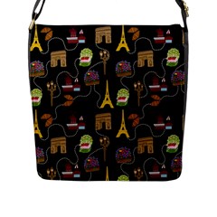 Paris Street Pattern On Black Flap Closure Messenger Bag (l) by Daria3107