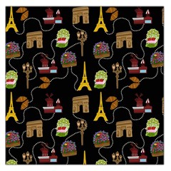 Paris Street Pattern On Black Large Satin Scarf (square)