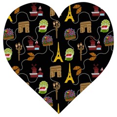 Paris Street Pattern On Black Wooden Puzzle Heart by Daria3107