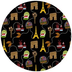 Paris Street Pattern On Black Wooden Puzzle Round