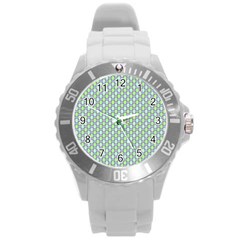 Soft Pattern Aqua Round Plastic Sport Watch (l) by PatternFactory