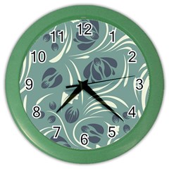 Folk Flowers Pattern Floral Surface Design Seamless Pattern Color Wall Clock by Eskimos