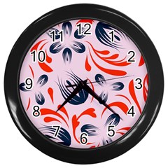 Folk Flowers Pattern Floral Surface Design Seamless Pattern Wall Clock (black) by Eskimos