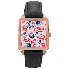 Folk Flowers Pattern Floral Surface Design Seamless Pattern Rose Gold Leather Watch  by Eskimos