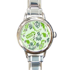 Folk Flowers Pattern Floral Surface Design Seamless Pattern Round Italian Charm Watch by Eskimos