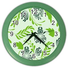 Folk Flowers Pattern Floral Surface Design Seamless Pattern Color Wall Clock by Eskimos