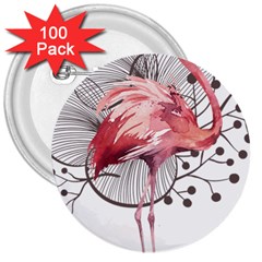 Watercolor Flamingo 3  Buttons (100 Pack)  by webstylecreations