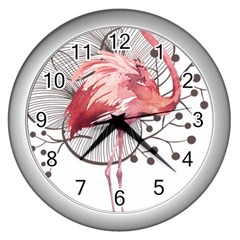 Watercolor Flamingo Wall Clock (silver) by webstylecreations