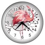 Watercolor Flamingo Wall Clock (Silver) Front