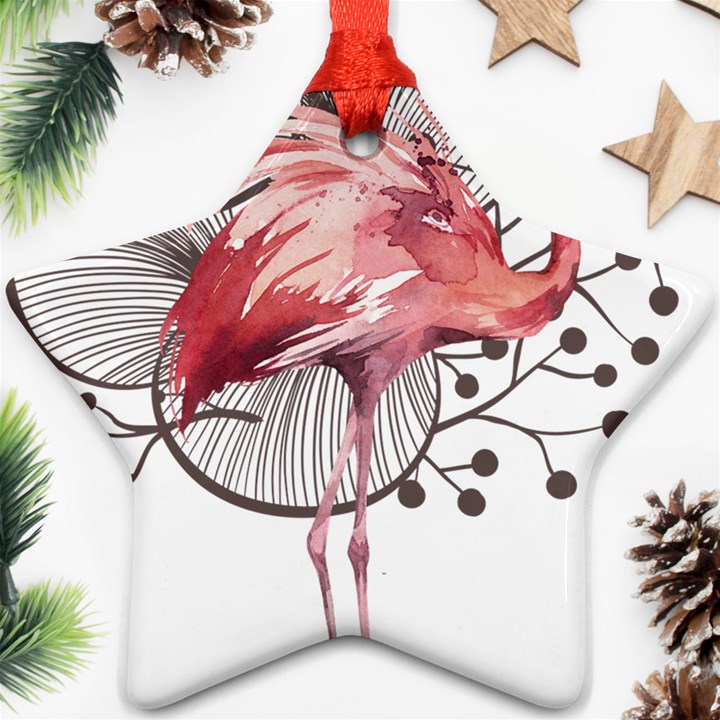 Watercolor Flamingo Star Ornament (Two Sides)