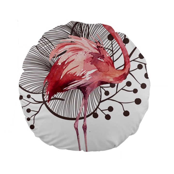 Watercolor Flamingo Standard 15  Premium Round Cushions