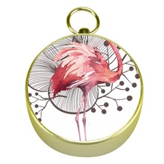 Watercolor Flamingo Gold Compasses