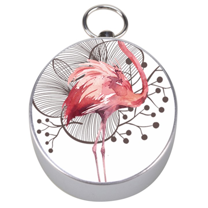 Watercolor Flamingo Silver Compasses