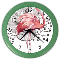 Watercolor Flamingo Color Wall Clock by webstylecreations